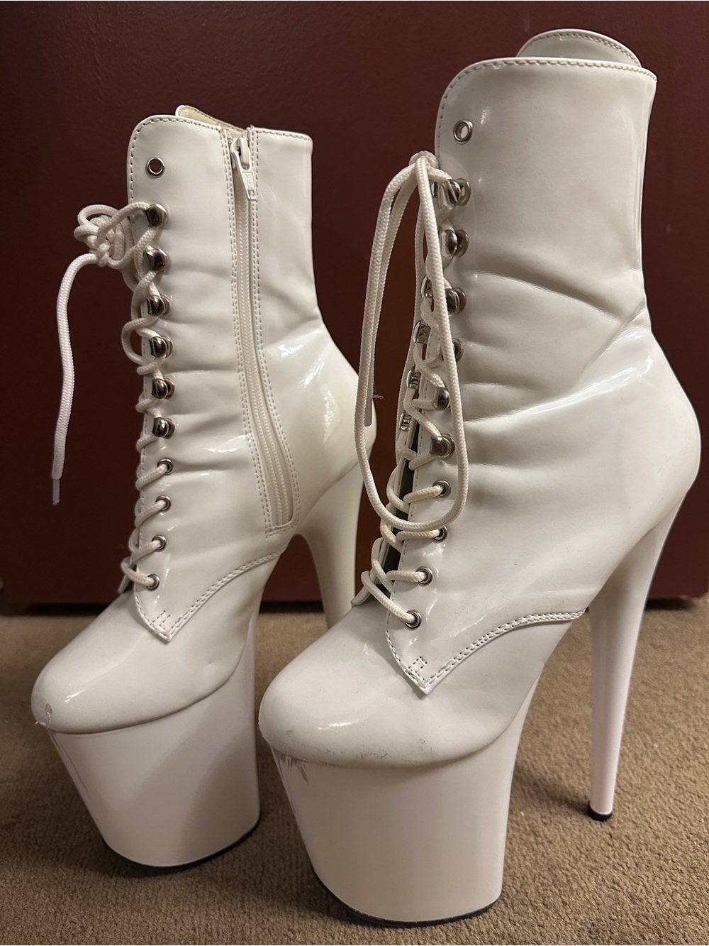 Pleasers Flamingos White Lace-Up Platform Ankle Boots - Women's High Heel Boots - Picture 4 of 8